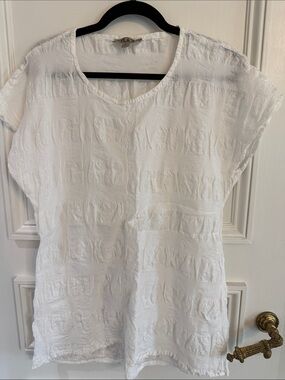 NWOT Flax White Textured Short Sleeve Tunic - Petite (179)